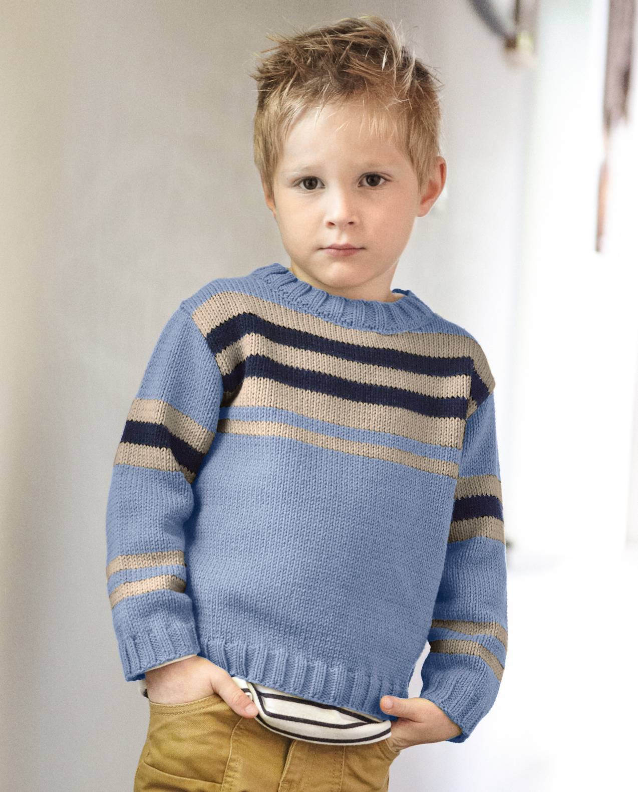 Pull Gris Rayé Rocha John Rocha Pour Garçon 11-12 Ans – Pullover Léger Col V, Acrylique
